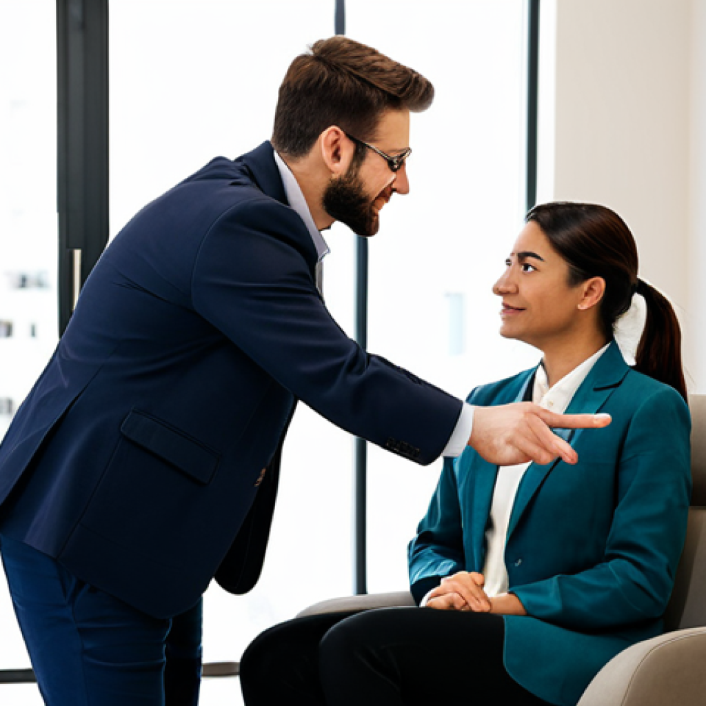 A compassionate female therapist, fully clothed in a professional blazer and modest blouse, is engaged in a supportive conversation with an adult male client in a calm, modern therapy office. The room features soft, diffused lighting and comfortable, contemporary furniture. The therapist has a gentle, understanding expression, and the client appears reflective in a natural, relaxed pose. The image emphasizes professional guidance and mental well-being, safe for work, appropriate content, fully clothed, modest clothing, perfect anatomy, correct proportions, natural pose, well-formed hands, proper finger count, natural body proportions, professional photography, high quality.