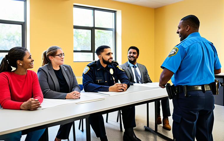 Community Collaboration**

"A diverse group of people, including a police officer in professional attire, a victim advocate in modest clothing, and community members, are gathered around a table discussing community safety initiatives. The setting is a bright, modern community center. Focus on collaboration and positive interaction. Fully clothed, appropriate attire, safe for work, perfect anatomy, natural proportions, professional illustration, high quality, family-friendly."

**