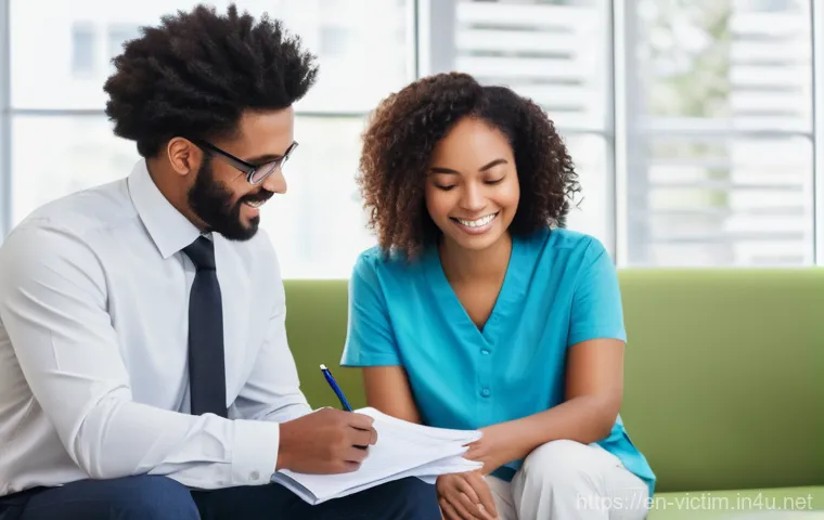 범죄 피해자 후원금 사용 내역 - **Image Prompt 1: The Healing Journey**
    A diverse group of adults and a young child, who is wear...