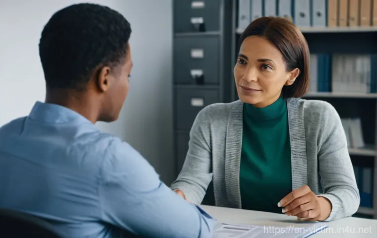 범죄 피해자 지원단체 활동 사례 - **Prompt:** A diverse group of 4-6 adults, aged 25-60, are seated comfortably in a brightly lit, mod...