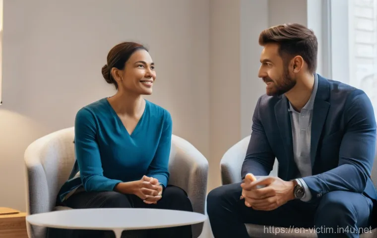 범죄 피해자 지원 서비스 리뷰 - **Prompt:** A solo figure, appearing thoughtful but not defeated, sitting in a gently lit, modern li...