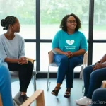 범죄 피해자 심리 치료 센터 - **Prompt:** A diverse group of individuals, depicted as adults and young adults (over 15 years old),...