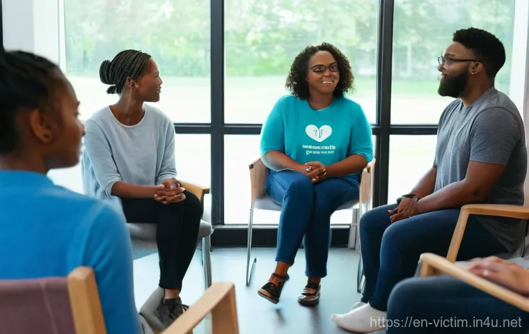 범죄 피해자 심리 치료 센터 - **Prompt:** A diverse group of individuals, depicted as adults and young adults (over 15 years old),...