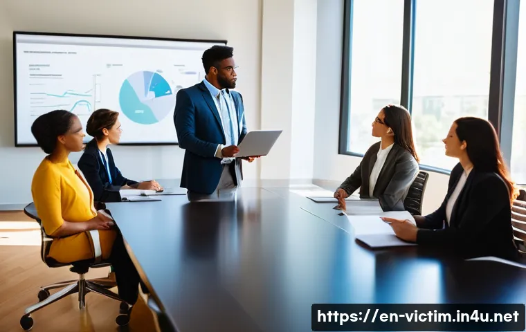 범죄 피해자 신변 위협 대응법 - **Prompt:** A diverse group of adults, wearing respectful and modest business-casual attire, engaged...