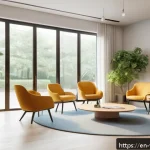 범죄 피해자 지원 기관의 역할과 책임 - A warm, inviting counseling room with soft natural light filtering through large windows, comfortabl...
