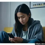 범죄 피해자 피해 유형 - A thoughtful scene depicting a young adult woman sitting alone in a dimly lit room, looking distress...